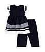 Color:Navy - Image 2 - Little Girls 2T-6X Nautical Short Sleeve Tunic & Pull- On Capri 2-Piece Set