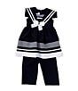 Color:Navy - Image 3 - Little Girls 2T-6X Nautical Short Sleeve Tunic & Pull- On Capri 2-Piece Set