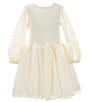 Color:Ivory - Image 1 - Little Girls 2T-6X Patterned Sheer Sleeve Fit-And-Flare Dress