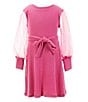 Color:Pink - Image 1 - Little Girls 2T-6X Sheer Blouson Sleeve Sweater Knit A-Line Dress