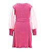 Color:Pink - Image 2 - Little Girls 2T-6X Sheer Blouson Sleeve Sweater Knit A-Line Dress