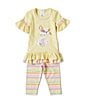 Color:Yellow - Image 1 - Little Girls 2T-6X Short Bell Sleeve Knit Bunny Top & Capri Pants Set