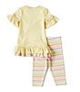 Color:Yellow - Image 3 - Little Girls 2T-6X Short Bell Sleeve Knit Bunny Top & Capri Pants Set