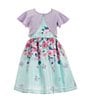 Color:Lavender - Image 1 - Little Girls 2T-6X Short Flutter Sleeve Solid Knit Cardigan & Reverse Floral Border Dress