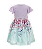 Color:Lavender - Image 2 - Little Girls 2T-6X Short Flutter Sleeve Solid Knit Cardigan & Reverse Floral Border Dress