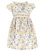 Color:Yellow - Image 1 - Little Girls 2T-6X Short-Sleeve Daisy/Bee Printed Fit-And-Flare Dress