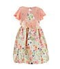 Color:Peach - Image 1 - Little Girls 2T-6X Short Sleeve Knit Cardigan & Watercolor-Floral Jacquard Dress