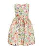Color:Peach - Image 4 - Little Girls 2T-6X Short Sleeve Knit Cardigan & Watercolor-Floral Jacquard Dress
