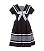 Color:Navy - Image 1 - Little Girls 2T-6X Short-Sleeve Nautical Fit-And-Flare Dress