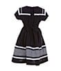 Color:Navy - Image 2 - Little Girls 2T-6X Short-Sleeve Nautical Fit-And-Flare Dress