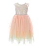 Color:Multi - Image 1 - Little Girls 2T-6X Short-Sleeve Sequin-Embellished/Ombre-Mesh Fit-And-Flare Dress