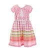 Color:Pink - Image 1 - Little Girls 2T-6X Short Sleeve Solid Cardigan & Multi Stripe Dress