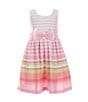 Color:Pink - Image 3 - Little Girls 2T-6X Short Sleeve Solid Cardigan & Multi Stripe Dress