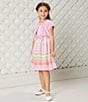 Color:Pink - Image 6 - Little Girls 2T-6X Short Sleeve Solid Cardigan & Multi Stripe Dress