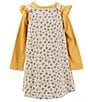 Color:Mustard - Image 1 - Little Girls 2T-6X Sleeveless Animal-Printed Double-Knit Jumper Dress & Long Sleeve Knit Top