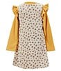 Color:Mustard - Image 2 - Little Girls 2T-6X Sleeveless Animal-Printed Double-Knit Jumper Dress & Long Sleeve Knit Top