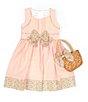 Color:Coral - Image 4 - Little Girls 2T-6X Sleeveless Border-Hem Fit-And Flare Dress And Straw Bag Set