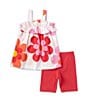 Color:Fuchsia - Image 1 - Little Girls 2T-6X Sleeveless Daisy-Printed Tunic Top & Solid Bike Shorts Set