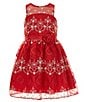 Color:Red - Image 1 - Little Girls 2T-6X Sleeveless Embroidered Illusion-Detailed Fit-And-Flare Dresss
