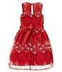 Color:Red - Image 2 - Little Girls 2T-6X Sleeveless Embroidered Illusion-Detailed Fit-And-Flare Dresss