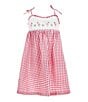 Color:Fuchsia - Image 1 - Little Girls 2T-6X Sleeveless Flamingo-Embroidered/Checked Dress