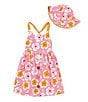 Color:Pink - Image 3 - Little Girls 2T-6X Sleeveless Floral Knit Fit & Flare Dress