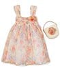 Color:Yellow - Image 3 - Little Girls 2T-6X Sleeveless Floral-Printed Mesh Empire-Waist Dress