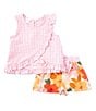 Color:Pink - Image 1 - Little Girls 2T-6X Sleeveless Gingham Checked Top & Floral Shorts Set