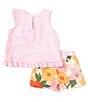 Color:Pink - Image 2 - Little Girls 2T-6X Sleeveless Gingham Checked Top & Floral Shorts Set