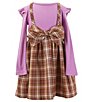 Color:Brown - Image 1 - Little Girls 2T-6X Sleeveless Plaid Jumper Dress & Long Sleeve Solid Tee Set