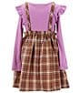 Color:Brown - Image 2 - Little Girls 2T-6X Sleeveless Plaid Jumper Dress & Long Sleeve Solid Tee Set