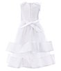 Color:White - Image 2 - Little Girls 2T-6X Bow-Shoulder Shantung Tiered-Hem Fit-And-Flare Tea-Length Dress