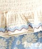 Bonnie Jean Little Girls Smocked Gauze Top & Floral Print Linen Shorts Set, Color:Blue - Image 2