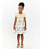Color:Yellow - Image 5 - Little Girls 2T-6X Solid Short-Sleeve Cardigan & Sleeveless Watercolor-Floral Jacquard Fit-And-Flare Dress