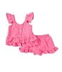 Color:Pink - Image 1 - Little Girls 4-6X Flutter-Sleeve Gauze Top & Matching Shorts Set