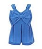 Color:Blue - Image 1 - Little Girls 4-6X Sleeveless Bow-Accented Gauze Romper