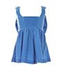 Color:Blue - Image 2 - Little Girls 4-6X Sleeveless Bow-Accented Gauze Romper