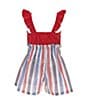 Color:Red - Image 2 - Little Girls 4-6X Sleeveless Solid/Striped Americana Romper