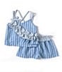 Color:Blue - Image 1 - Little Girls 4-6X Sleeveless Striped Chambray Top & Matching Shorts Set