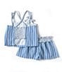 Color:Blue - Image 2 - Little Girls 4-6X Sleeveless Striped Chambray Top & Matching Shorts Set