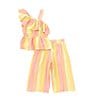 Color:Multi - Image 1 - Little Girls 4-6X Striped One-Shoulder Tank Top & Matching Pant Set