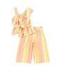 Color:Multi - Image 2 - Little Girls 4-6X Striped One-Shoulder Tank Top & Matching Pant Set