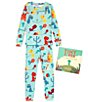 Color:Green - Image 1 - Little/Big Boys 2-10 Tiny T-Rex 2-Piece Pajamas & Book Set