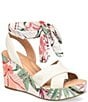 Color:Ivory White - Image 1 - Airedale Tropical Floral Print Ankle Tie Platform Wedge Sandals