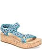 Color:Turquoise - Image 1 - Sirena Beadwork Print Webbing Cork Platform Sandals
