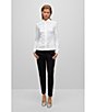 Color:White - Image 5 - BOSS by Hugo Boss Bashina Stretch Cotton Blend Poplin Point Collar Long Sleeve Slim Fit Blouse