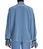 Color:Blue - Image 2 - BOSS by Hugo Boss Biscarfa Silk Removeable Bow Tie Collar V Neckline Long Sleeve Blouse