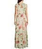 Color:Shell Pink Distorted Flowers - Image 2 - BOSS by Hugo Boss Dacrina Floral Print Drawstring Tie Round Neck Cap Sleeve A-Line Maxi Dress