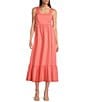 Color:Shell Pink - Image 1 - BOSS by Hugo Boss Davaca Twill Square Neck Sleeveless Crossover Back Maxi A-Line Dress