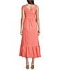Color:Shell Pink - Image 2 - BOSS by Hugo Boss Davaca Twill Square Neck Sleeveless Crossover Back Maxi A-Line Dress